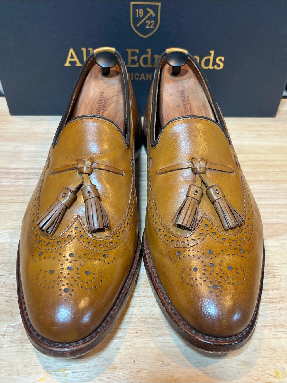 Allen Edmonds Manchester Men’s Tan Leather Tassel Loafers Sz 12D Made 🇺🇸 EUC